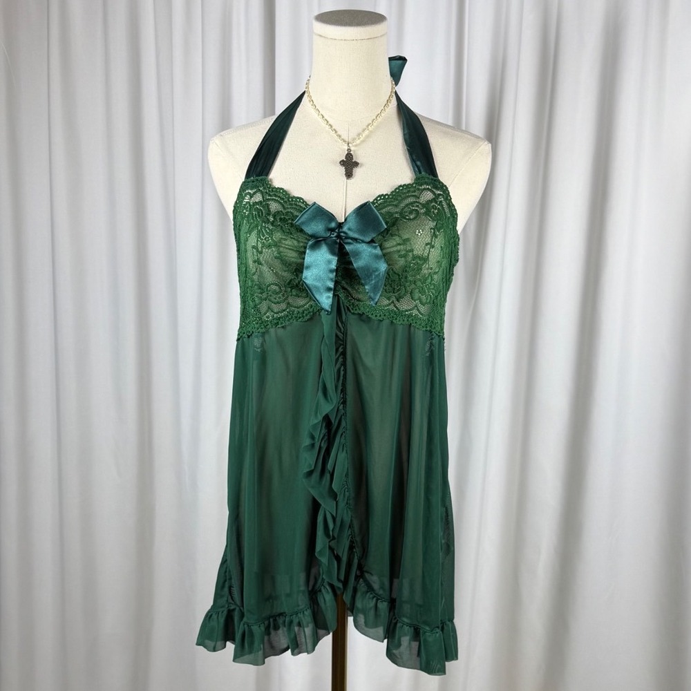 Avidlove Emerald Green Lace Halter Babydoll Chemise Lingerie XL